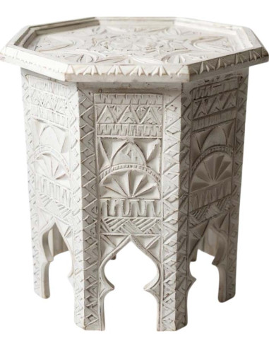 White Carved Cedar Side Table