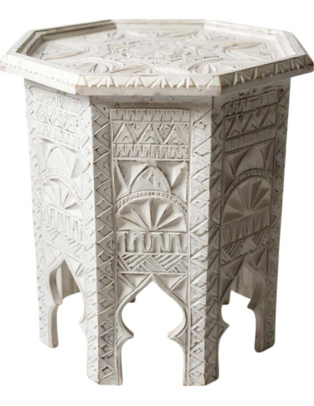 Table d'appoint en cèdre sculpté blanc