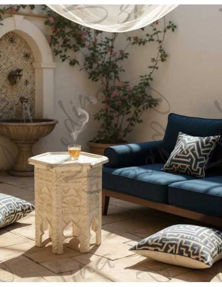 White Carved Cedar Side Table