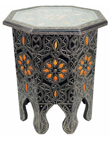 Moroccan resin end table with copper inlays