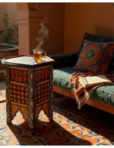 Table marocaine en bois peint rouge et orange 2