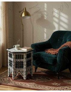Black and White Painted Wood Moroccan Table 2