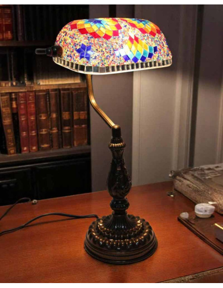 Turkish Multicolor Mosaic Banker's Lamp with rosettes