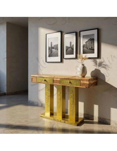 Gold Hollywood Regency style console table with...