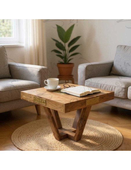 Square Walnut and Copper Coffee Table, 70 x 70 cm
