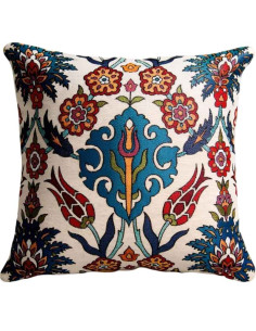 Housse de coussin fleurs ottomanes bleues, 17 x 17 po