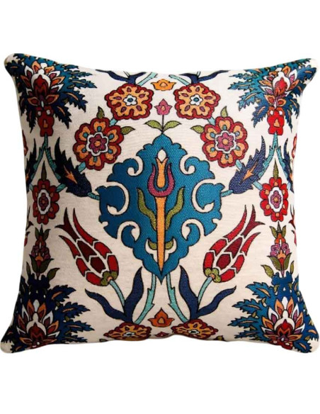 Housse de coussin fleurs ottomanes bleues, 17 x 17 po