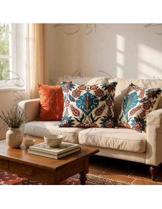 Blue Ottoman Flowers Cushion Cover, 17 x 17 in 2