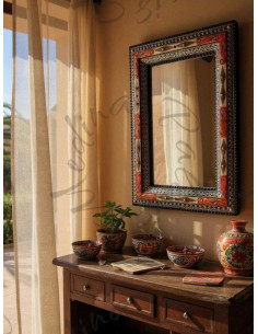 Miroir marocain rectangulaire, cadre orange incrusté 2