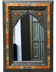 Miroir marocain à arche, cadre orange incrusté