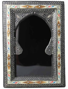 Moroccan round-arch mirror, silver frame with white inlay