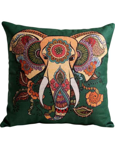 Green elephant cushion cover