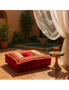 Coussin de sol brocart rouge, 18 x 18 po 2
