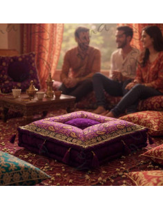 Coussin de sol brocart violet, 18 x 18 po 2