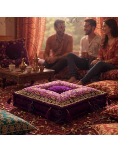 Purple Brocade Floor Cushion, 18 x 18 in