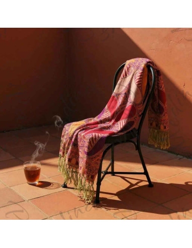 Foulard pashmina rose et orange – motif cachemire