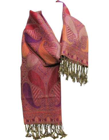 Foulard pashmina rose et orange – motif cachemire