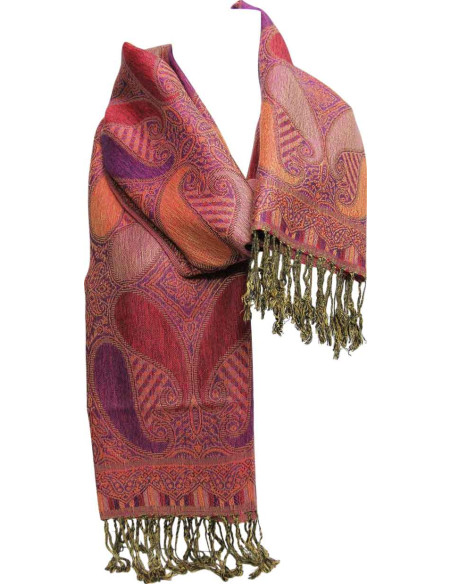Foulard pashmina rose et orange – motif cachemire