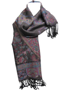 Foulard pashmina gris et mauve – motif cachemire