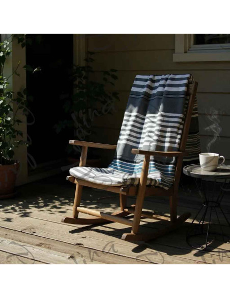 Dark grey fouta with grey and blue stripes
