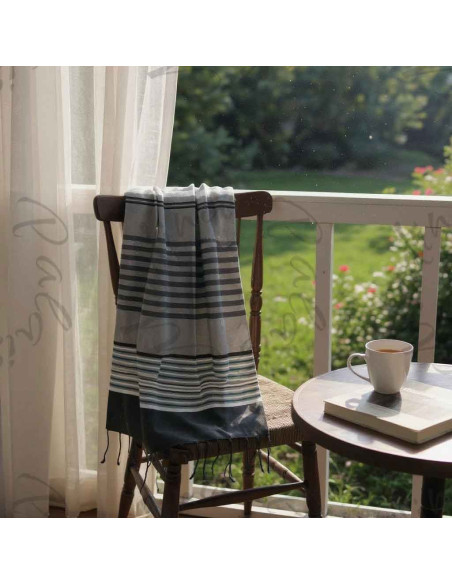 Grey fouta with black stripes