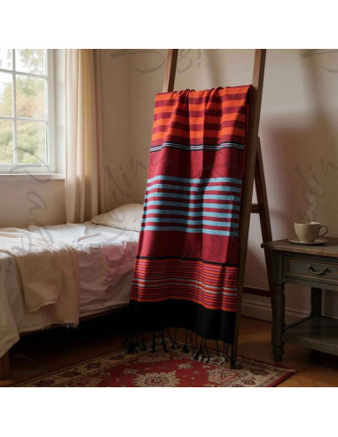 Red fouta with blue stripes and black band