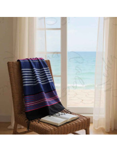 Navy fouta with pink stripes 2
