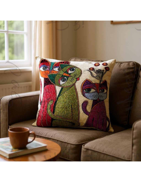 Housse de coussin motif trois chats