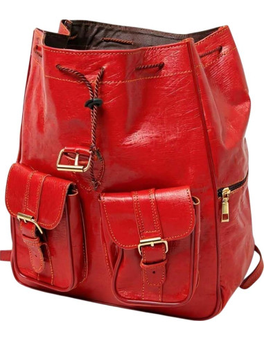 Red Goat Leather Backpack, 13 x 14 in