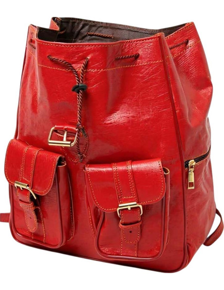 Red Goat Leather Backpack, 13 x 14 in
