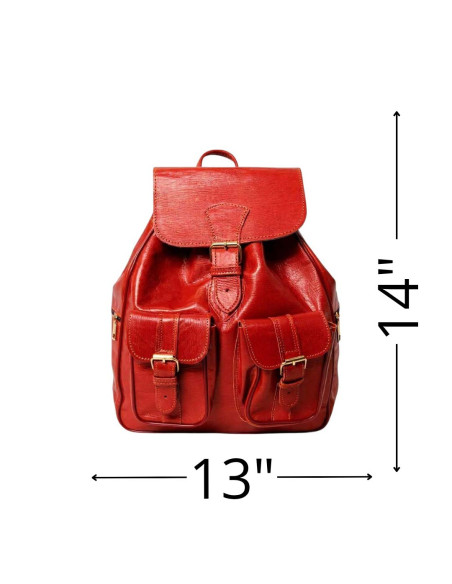 Red Goat Leather Backpack, 13 x 14 in