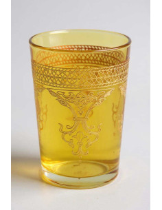 Yellow Moroccan Tea Glass – Gold Lattice