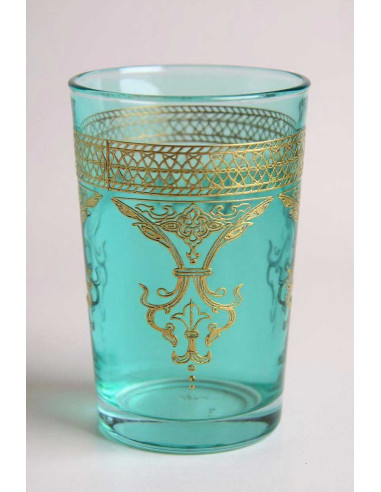 Teal Moroccan Tea Glass – Gold Lattice