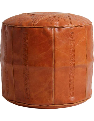 Pouf marocain Casablanca en cuir caramel – Ø 18 po