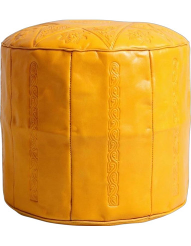 Moroccan Casablanca Leather Pouf, Yellow – Ø 18 in