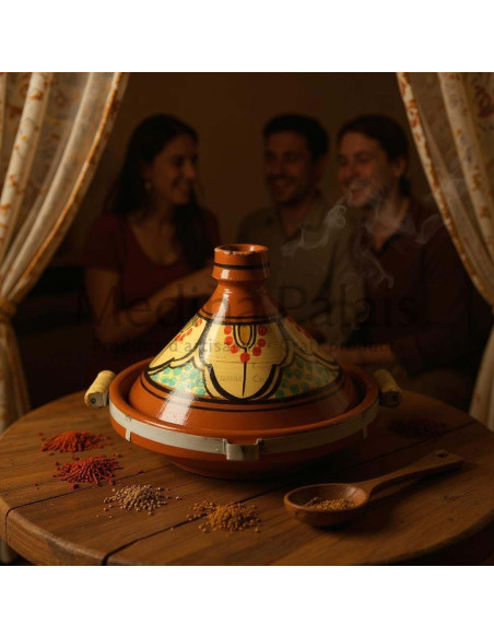 Tajine marocain en terre cuite 30 cm (12 po) – 4 à 6 personnes, arcades noires
