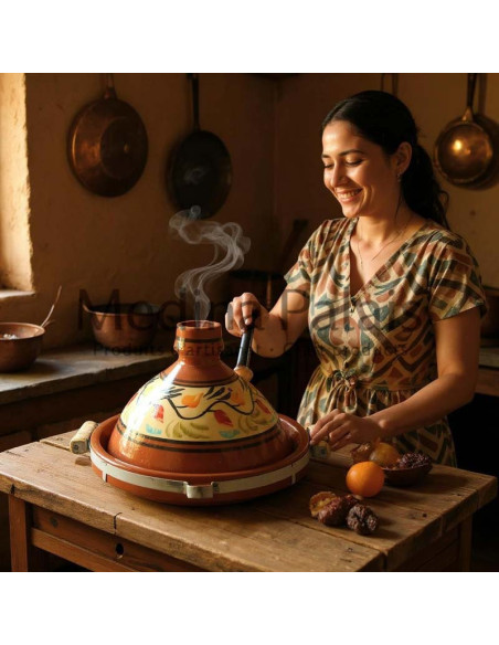 Tajine marocain en terre cuite 30 cm (12 po) – 4 à 6 personnes, branches fleuries
