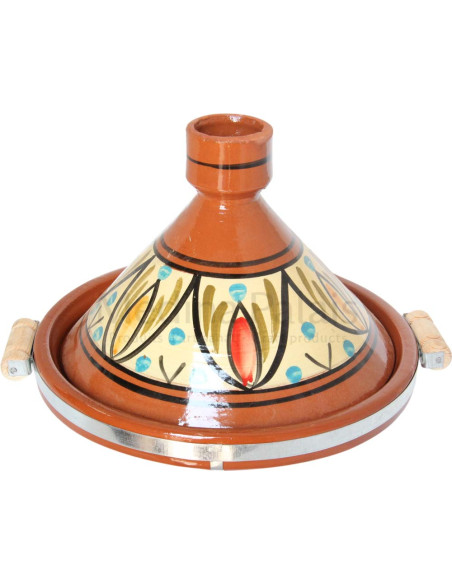 Tajine marocain en terre cuite 33 cm (13 po) – 6 à 8 personnes, feuilles tricolores