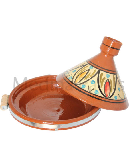 Tajine marocain en terre cuite 33 cm (13 po) – 6 à 8 personnes, feuilles tricolores