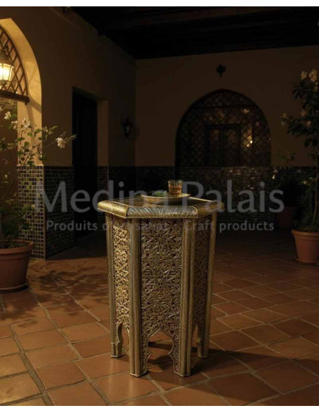 Silver Hexagonal Moroccan Table, Ø 12.5 in