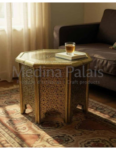 Table marocaine octogonale dorée, Ø 21,5 po 2