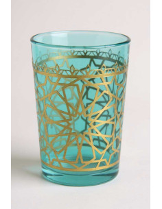 Teal Moroccan Tea Glass – Zellige Pattern