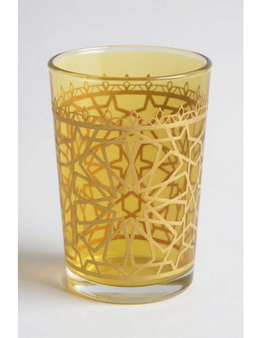 Moroccan Tea Glass with Yellow Zellige Pattern