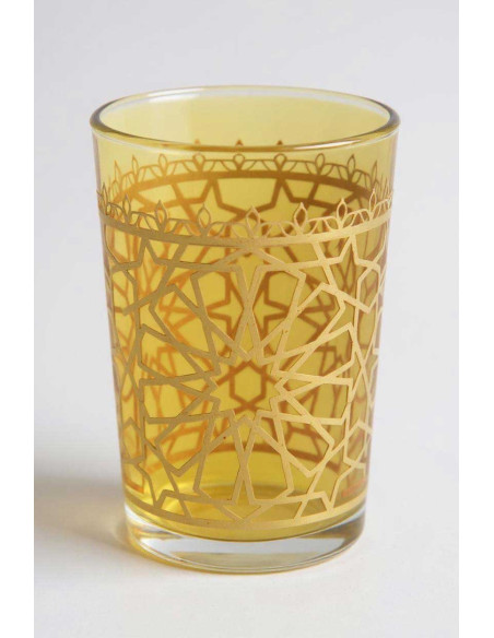 Yellow Moroccan Tea Glass – Zellige Pattern