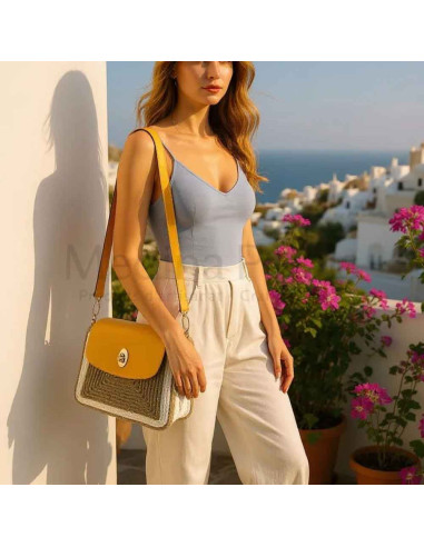 Yellow vegetable fiber crossbody bags