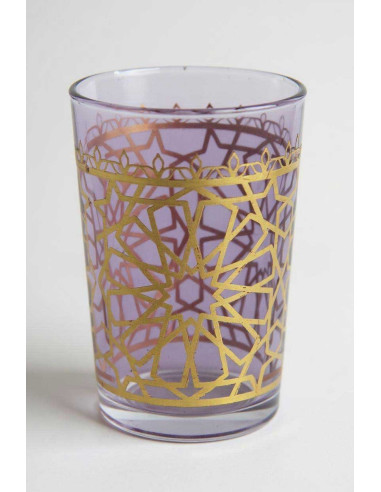 Moroccan tea glass with mauve zellige pattern