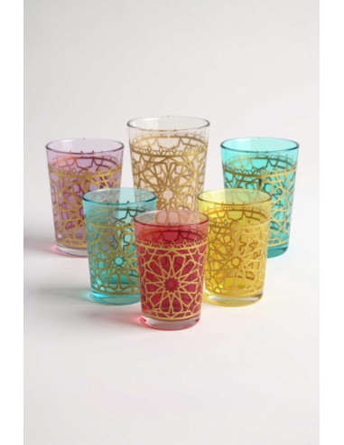 Moroccan tea glass with mauve zellige pattern