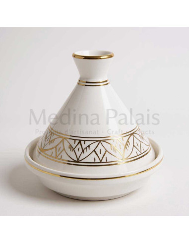 Mini tajine marocain blanc à frise dorée