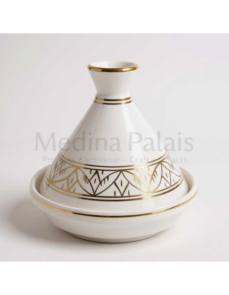 Mini tajine marocain blanc à frise dorée