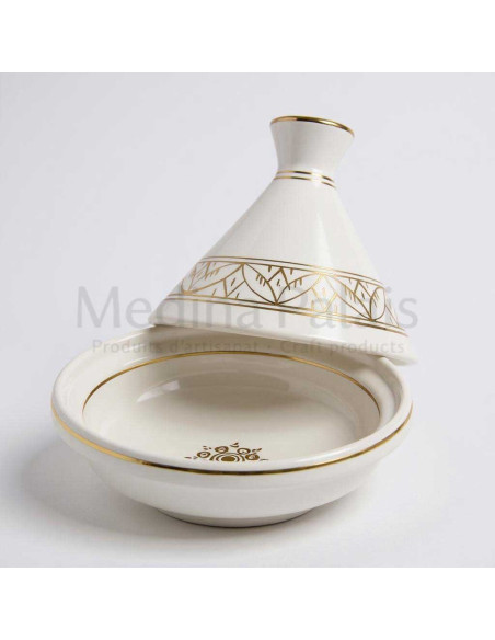 Mini tajine marocain blanc à frise dorée